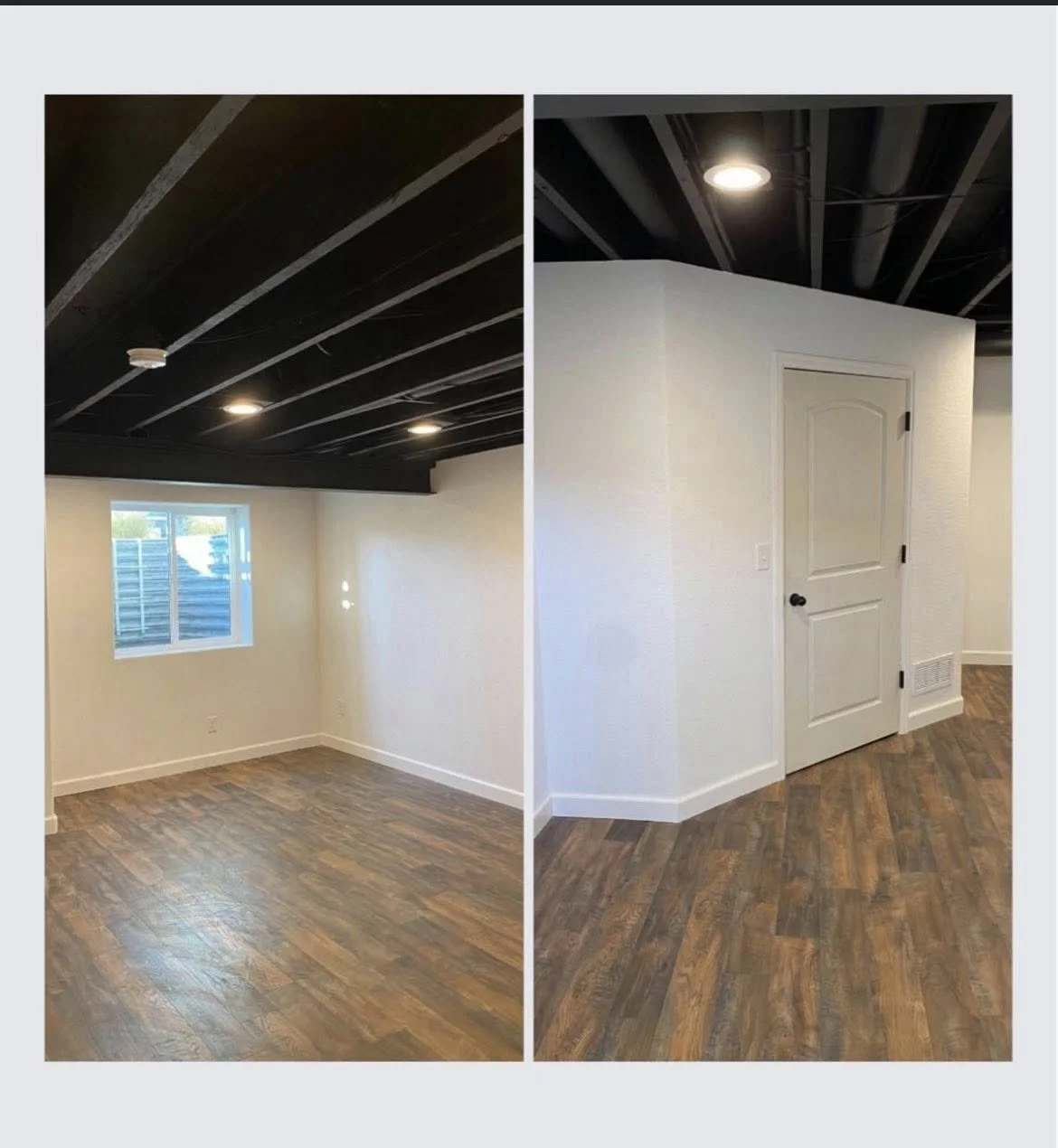 Renovation with new ceiling beams and hardwood flooring
